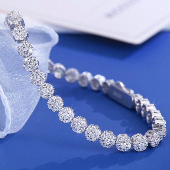 💎NEW Certified Dazzling Moissanite Cluster S925 Sterling Silver Tennis Bracelet - Picture 1 of 4